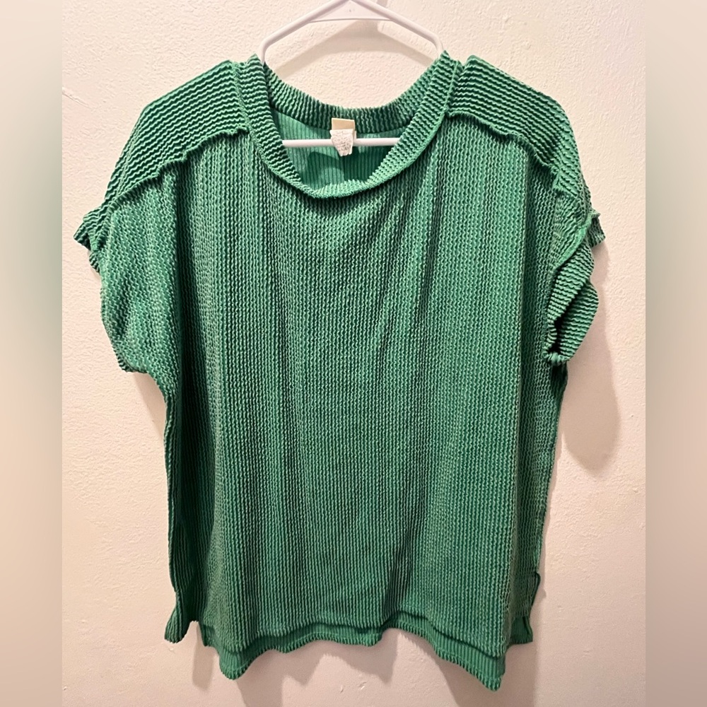 7th Ray Green Short Sleeve Knit Top